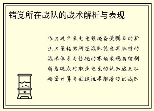 错觉所在战队的战术解析与表现